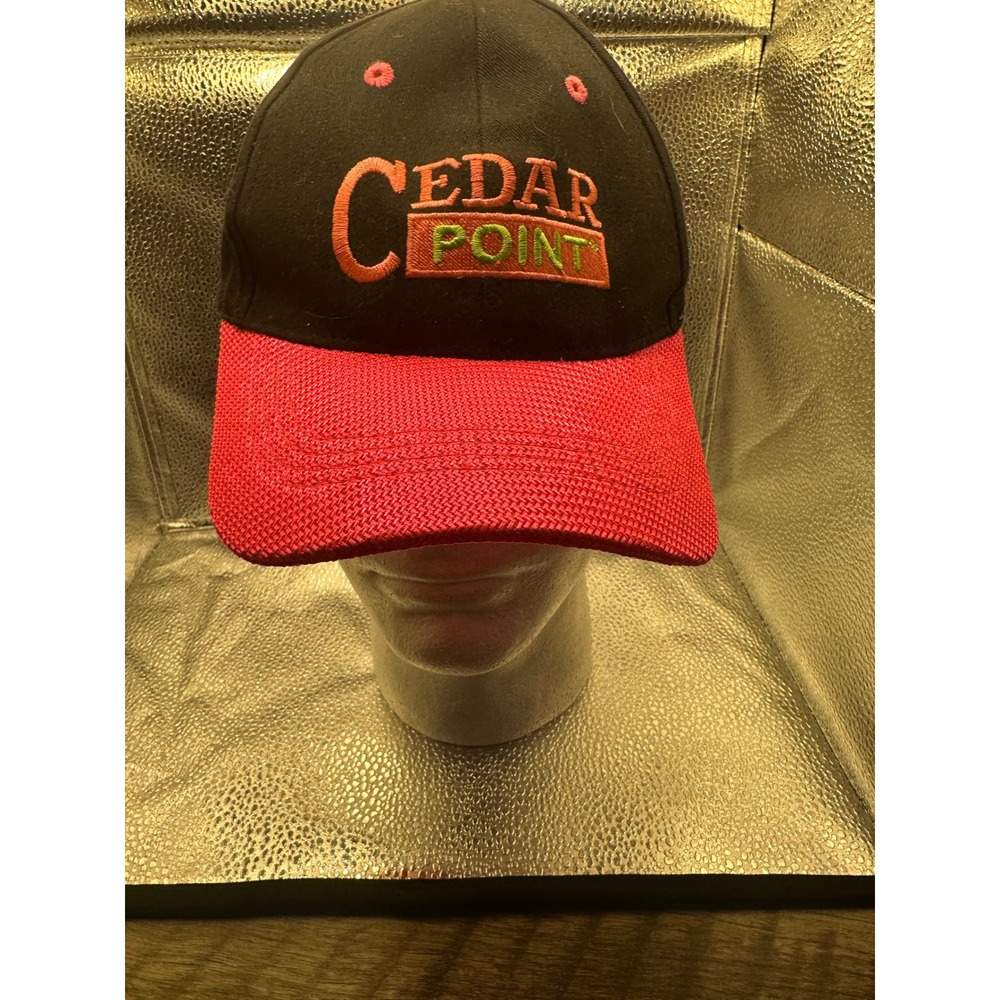 Cedar Point Amusement Park Baseball Cap Hat Black Red Mesh Brim Adjustable Strap
